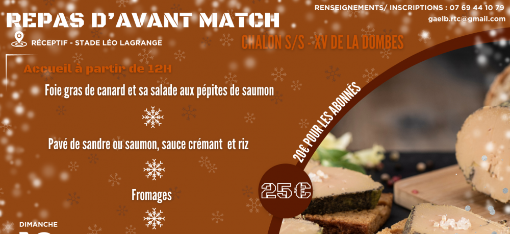 Repas d'avant match 10/12/23